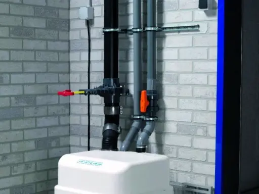 System pompujący z zaworami i rurami. Odległość WC od pionu jest kluczowa dla prawidłowego montażu.