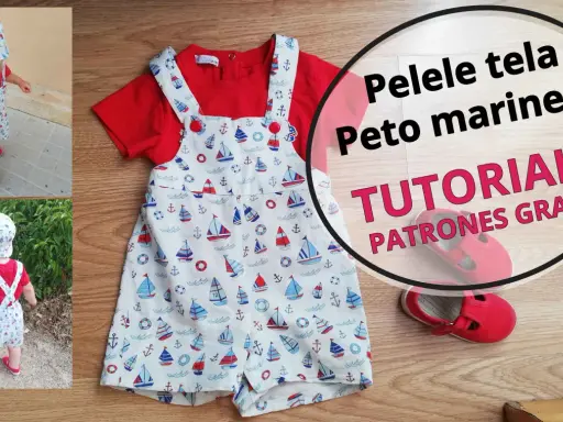 Conjunto marinero para bebé: pelele con estampado de barcos y gorro. Tutorial y patrones gratis disponibles.