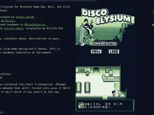 Disco Elysium na Game Boya – poradnik. Gra w stylu retro, z dialogami i mechaniką rozwoju postaci.
