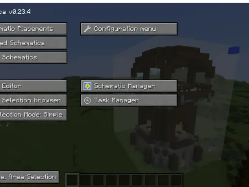 Menu Litematica w Minecraft, pokazujące opcje jak zainstalować mody do Minecrafta, np. Schematic Placements.