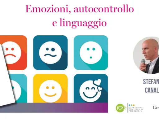 Libro "Regolare le emozioni" di Stefano Canali, con icone di emozioni e il ritratto dell'autore. Il tema è l'autocontrollo.