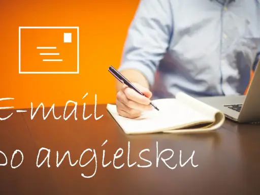 Uczysz się pisać e-maile po angielsku? Na zdjęciu osoba pisze w notatniku, obok laptop.