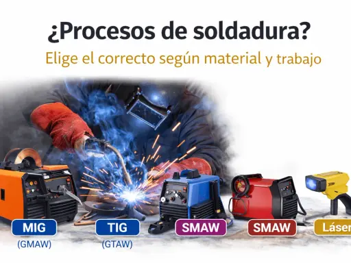 Máquinas para distintos tipos de soldadores: MIG, TIG, SMAW y Láser. Elige el proceso adecuado para tu material y trabajo.