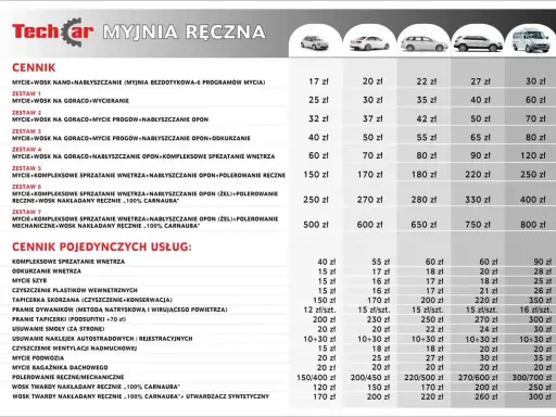 Cennik usług myjni samochodowej: zestawy mycia, woskowania, polerowania i sprzątania wnętrza. Sprawdź koszt myjni samochodowej dla różnych pakietów.