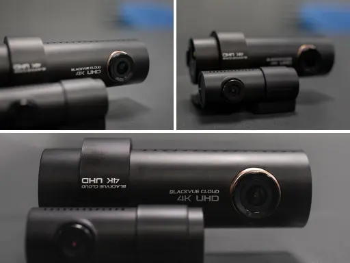 Dwie kamery samochodowe Blackvue DR900X-2CH w zbliżeniu, jedna z nich z napisem "4K UHD".