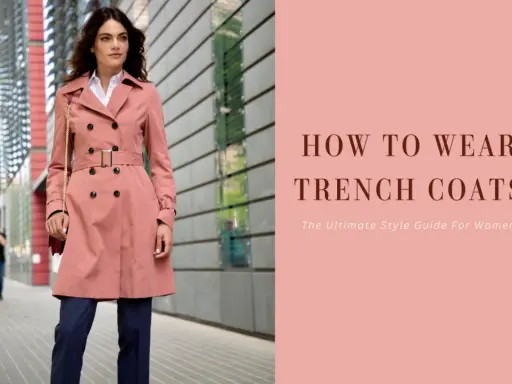 Modello elegante mostra come indossare il trench donna con stile, abbinato a pantaloni blu e camicia bianca.