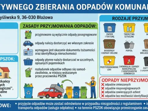 PSZOK w Błażowej przyjmuje posegregowane odpady komunalne od mieszkańców. Sprawdź godziny otwarcia i zasady przyjmowania.