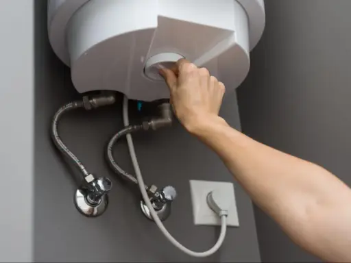 Mano girando el dial para cerrar la llave de paso del termo eléctrico.