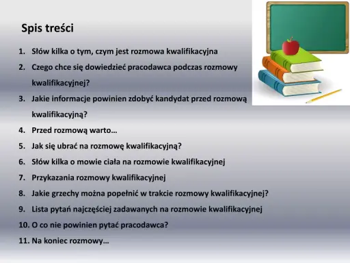 Spis treści do rozmowy kwalifikacyjnej: jak się przygotować, czego się dowiedzieć i jakie pytania zadawać.