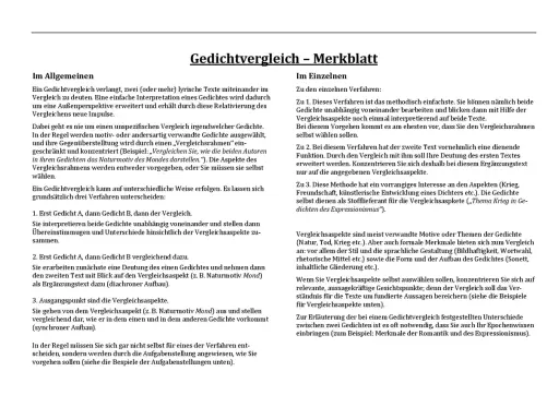 Ein Gedichtvergleich beleuchtet Gemeinsamkeiten und Unterschiede lyrischer Texte. Ein Sonett ist eine Gedichtform, die hier als Vergleichsaspekt genannt wird.