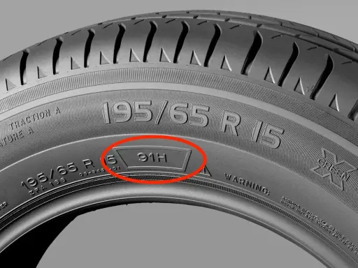 Detalle de letras neumaticos, mostrando el tamaño 195/65 R 15 y el índice de carga 91H.