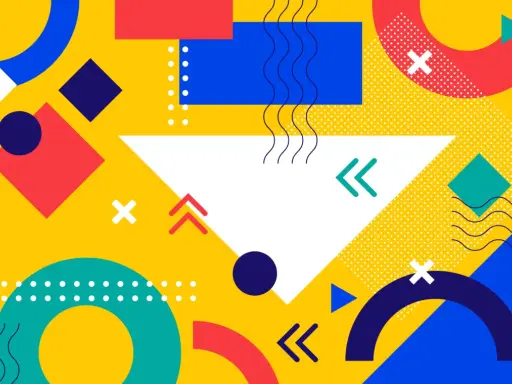 Kolorowe kształty geometryczne tworzą dynamiczne tło na wizytówkę.