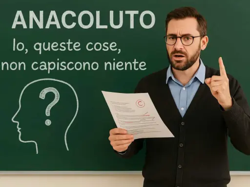 Un professore mostra un foglio con un "C" e una frase scritta alla lavagna: "ANACLUTO, io, queste cose, non capiscono niente".