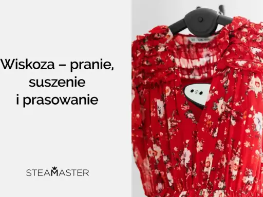 Czerwona sukienka w kwiaty, idealna do prasowania parowego. Dowiedz się, jak prać wiskozę, by służyła latami.