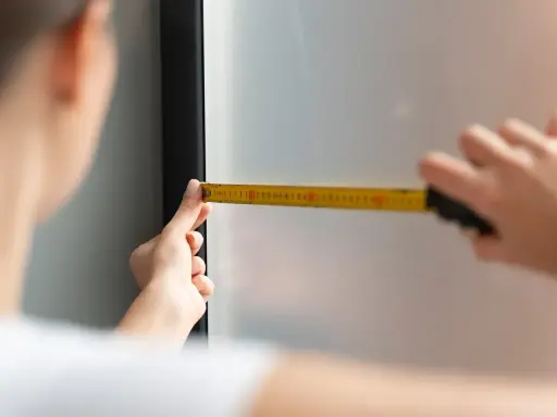 Precyzyjne pomiary to klucz do idealnych rolet dzień noc aranżacje. Dłoń z miarką przy oknie.