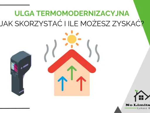 Ulga termomodernizacyjna: jak skorzystać i ile zwrotu można uzyskać? Termowizja i dom z zielonymi strzałkami.