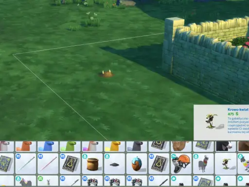 The Sims 4 ogrodnictwo: galaktyczne dziwo Krowo-kwiat czeka na karmienie.