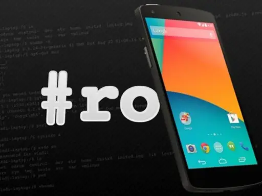 Smartfon z Androidem i hasztagiem #ro, sugerującym jak zrootować telefon. W tle widać fragmenty kodu.