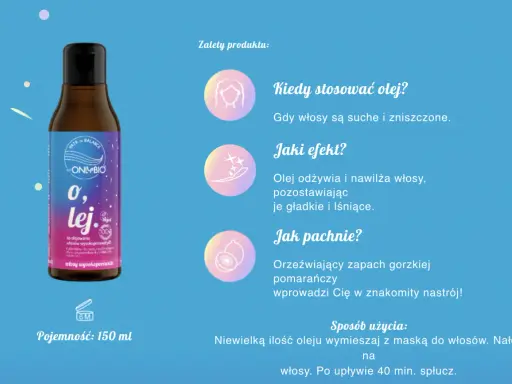Olej do włosów wysokoporowatych OnlyBio. Odżywia, nawilża i pozostawia włosy gładkie i lśniące. Zapach gorzkiej pomarańczy.