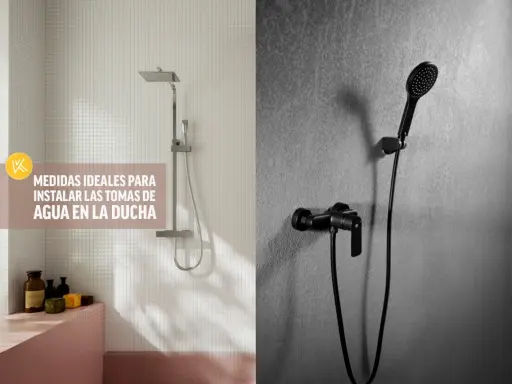 Duchas modernas y consejos para las medidas ideales de las tomas de agua en el baño.