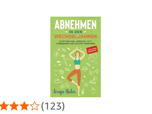 Buchcover: Abnehmen in den Wechseljahren. Tipps, um den Stoffwechsel ankurbeln, Fett verbrennen und gesund abnehmen. Mit Yoga-Figur und Icons.