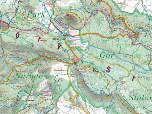 Gdzie są Góry Stołowe? Mapa turystyczna pokazuje szlaki, punkty widokowe i atrakcje Parku Narodowego Gór Stołowych.