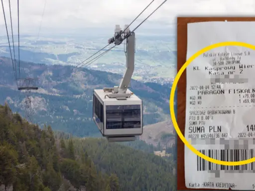 Kolejka linowa na Kasprowy Wierch i paragon fiskalny.
