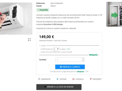 Instalación de sistemas de aire acondicionado Split Pared. Precio y opciones de pago disponibles.