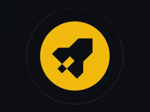 Żółta rakieta na czarnym tle, symbolizująca start nowych projektów na Binance Launchpad.