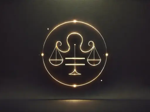 Złoty symbol Wagi, symbol 11. domu astrologii, świeci na ciemnym tle.