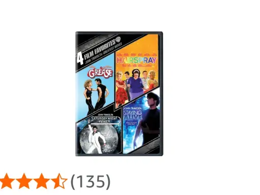 DVD-samling med filmer med John Travolta: Grease, Hairspray, Saturday Night Fever och Staying Alive.