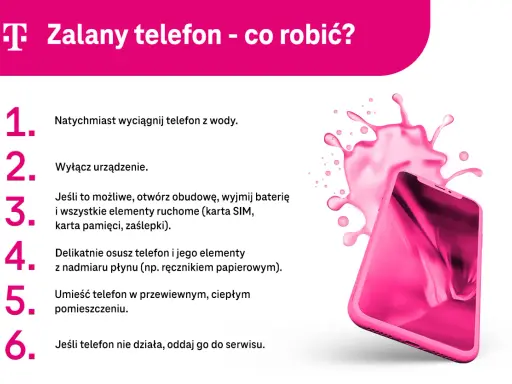 Instrukcja, czy da się naprawić zalany telefon: wyciągnij, wyłącz, osusz, wysusz. Jeśli nie działa, serwis.