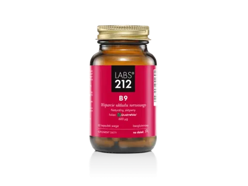Suplement diety LABS 212 B9 z folianem Quatrefolic, aktywna forma kwasu foliowego, wspiera układ nerwowy. 60 kapsułek wege.