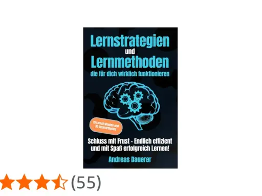 Buchcover mit Gehirn-Grafik und Zahnrädern. Titel: "Lernstrategien und Lernmethoden, die für dich wirklich funktionieren". Enthält 19 Lernstrategien und 33 Lernmethoden.