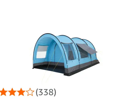 Blått kupoltält med fönster, perfekt för din packlista camping. Ger gott om plats för hela familjen.