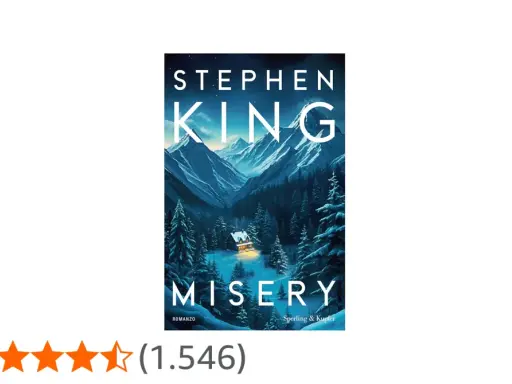 Copertina di "Misery" di Stephen King. Un romanzo che narra la terrificante storia di uno scrittore rapito dalla sua fan numero uno.