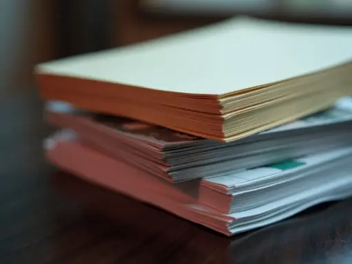 Stosy papieru o różnej gramaturze, jeden z nich ma pomarańczowe brzegi.