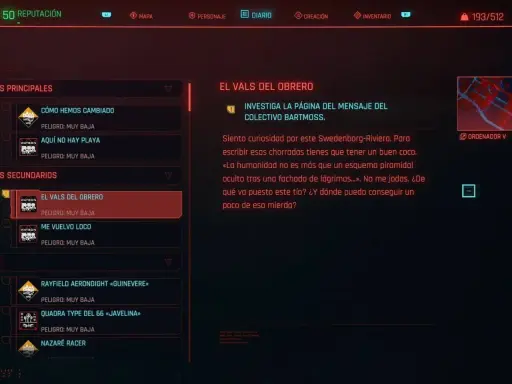 El vals del obrero cyberpunk: un mensaje críptico en el diario de V. Investiga al colectivo Bartmoss.