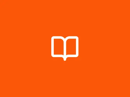 Icône de livre ouvert blanc sur fond orange vif. Un symbole qui pourrait être un en cours synonyme de savoir.