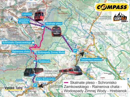 Szlak Tatrzańska Łomnica - Skalnate Pleso - Schronisko Zamkowskiego - Rainerova chata - Wodospady Zimnej Wody - Hrebienok.