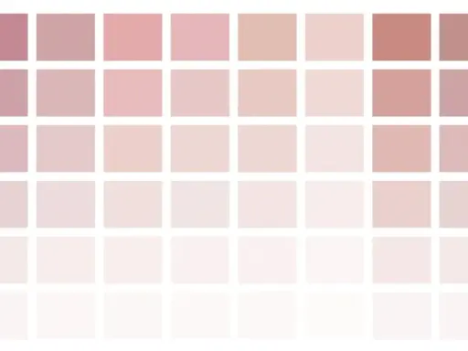 Una griglia di quadrati in varie tonalità di rosa, dal fucsia intenso al rosa pallido, con sfumature che ricordano il colore oro rosa.