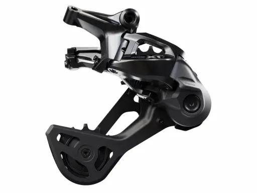 Czarny, nowoczesny przerzutka tylna Shimano Deore LX, gotowa na każde wyzwanie terenowe.