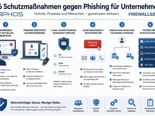 6 Schutzmaßnahmen gegen Phishing: Schulungen, Authentifizierung, E-Mail-Sicherheit, Meldewege, Verifizierung, Technik. So wehren Sie sich gegen Phishing.