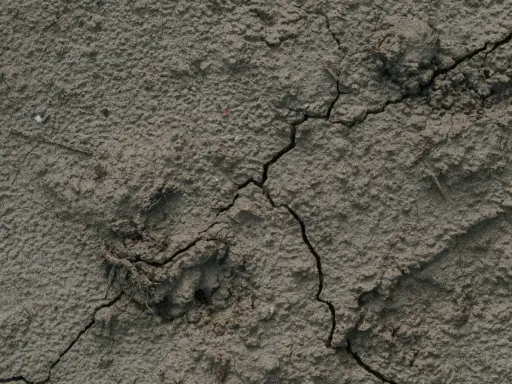 Torr, sprucken lera som ser ut att torka i ugn. Det finns en liten virvel av lera och några små stenar.
