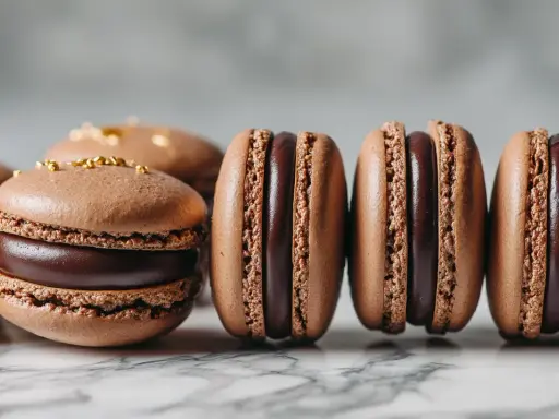 Délicieux macarons au chocolat, parfaits pour une recette macaron chocolat gourmande. Garniture riche et coques aériennes.