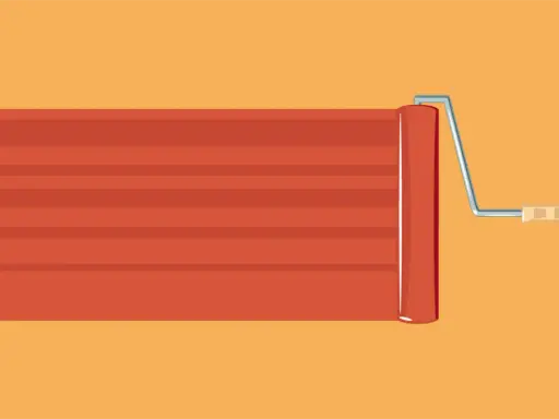 Rouleau à peinture appliquant une bande orange vif, comme pour une recette peinture suédoise.