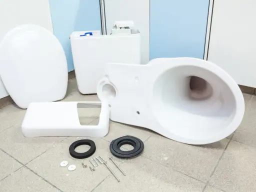 Pièces détachées pour une installation WC : cuvette, réservoir, abattant et accessoires.