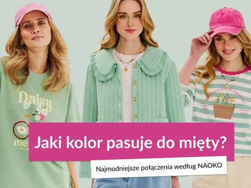 Trzy kobiety w pastelowych stylizacjach. Jedna w zielonej bluzce z napisem "Daisy", druga w miętowej kurtce, trzecia w bluzce w paski. Kolor miętowy króluje!