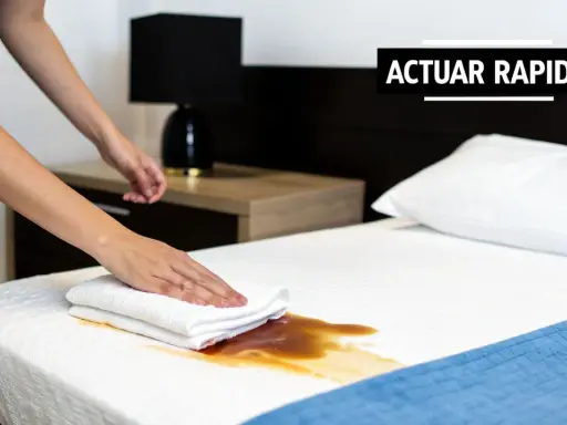 Manos limpian derrame en colchón. Aprende como quitar el olor a vinagre del colchon rápidamente.