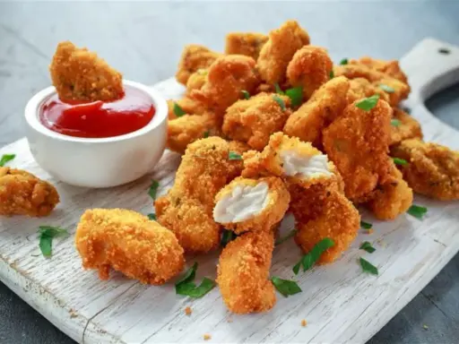 Chrupiące nuggetsy z airfryer, idealne do maczania w ketchupie. Pyszna przekąska gotowa w kilka minut!